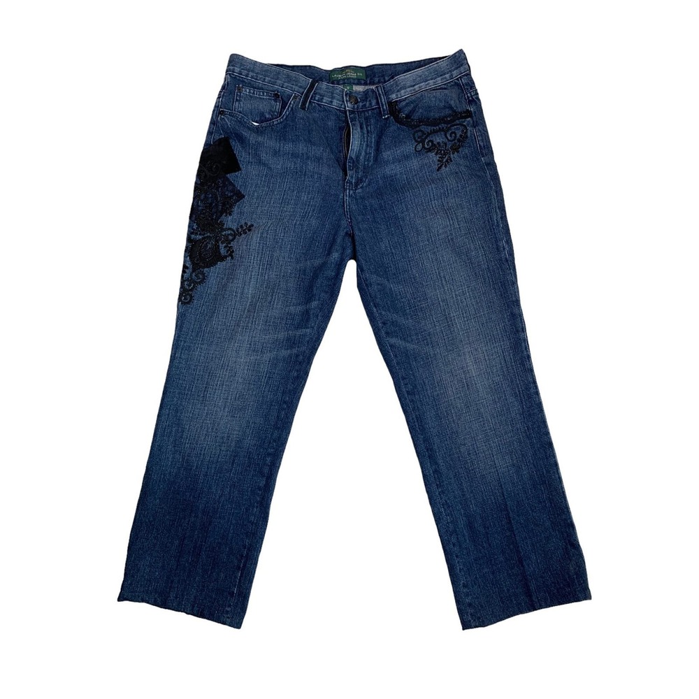 Ralph Lauren Women's Size 12 Jeans Straight Leg Hi Rise Embroidery Velvet Beaded
